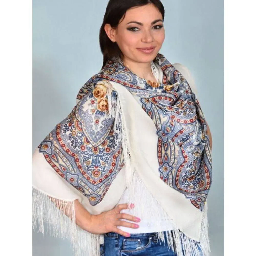 Platki Pavlova Posad 100% Wool Lilac Fairy Fringed Shawl XL